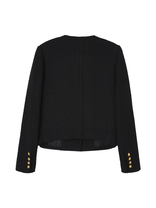 Cropped Collarless Tweed Jacket - Urlazh New York
