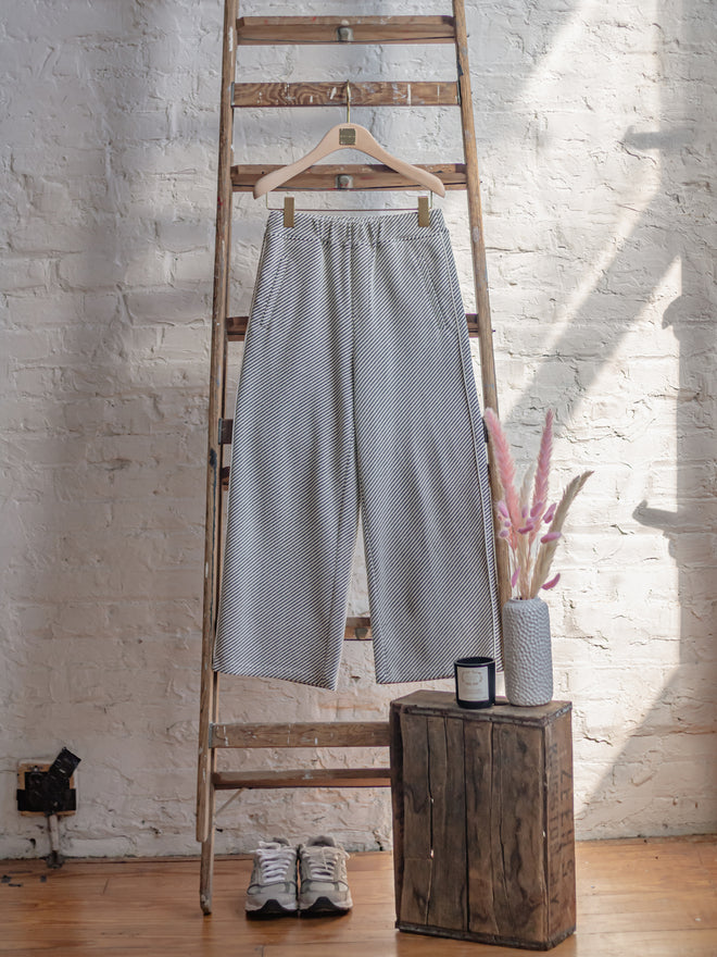 Grey Striped Cropped Straight Leg Pants - Urlazh New York
