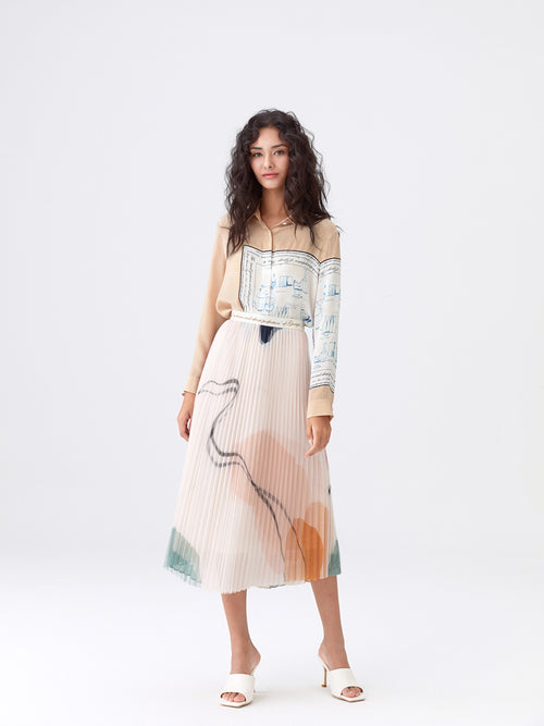 Multicolored Morandi Pleated Skirt - Urlazh New York