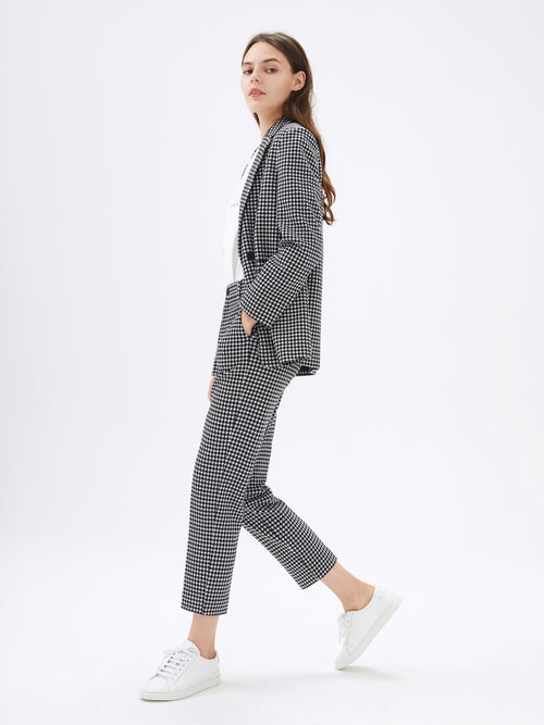 Grey Houndstooth Cropped Trousers - Urlazh New York