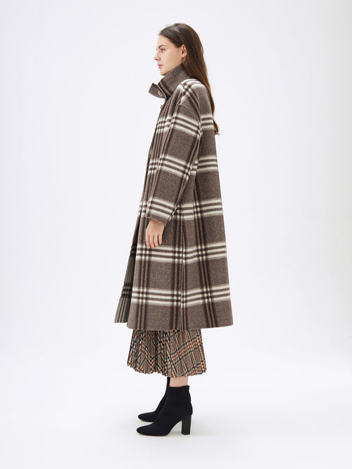 Cream & Brown Classic Checked Wool Coat - Urlazh New York
