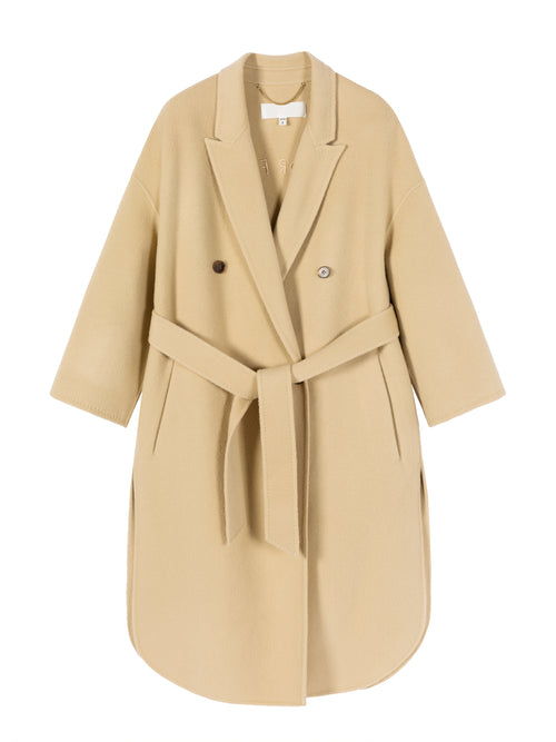 Beige Embroidered Double Breasted Coat - Urlazh New York