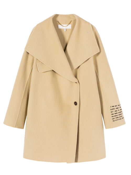 Camel Embroidered Hooded Wool Coat - Urlazh New York