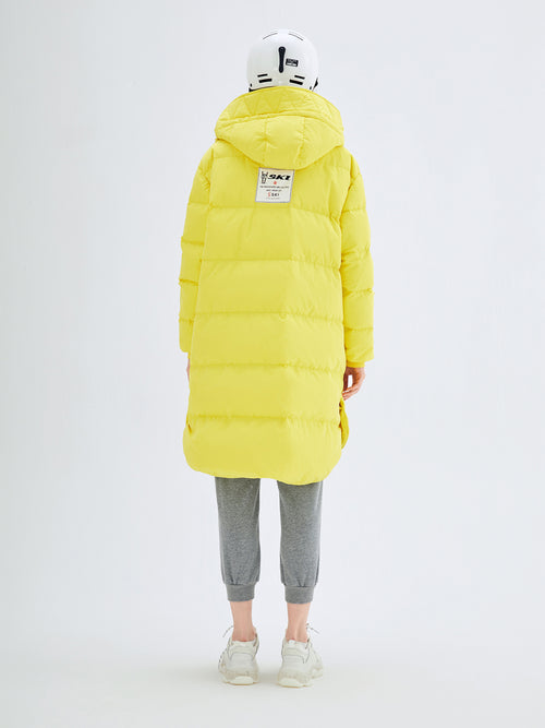 Yellow Long Quilted Hooded Down Puffer Coat - Urlazh New York