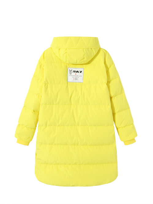 Yellow Long Quilted Hooded Down Puffer Coat - Urlazh New York