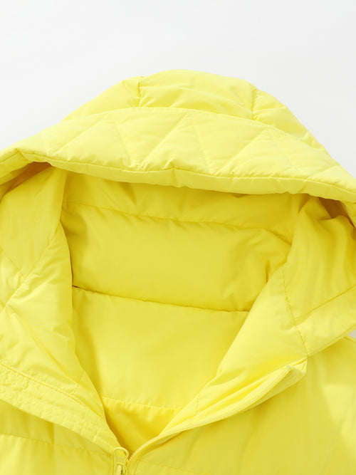 Yellow Long Quilted Hooded Down Puffer Coat - Urlazh New York