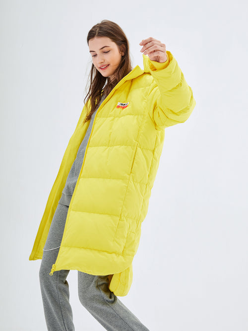 Yellow Long Quilted Hooded Down Puffer Coat - Urlazh New York