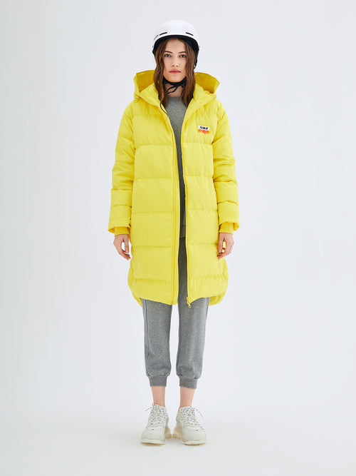 Yellow Long Quilted Hooded Down Puffer Coat - Urlazh New York