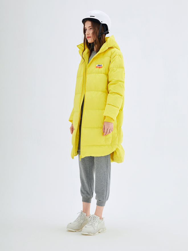 Yellow Long Quilted Hooded Down Puffer Coat - Urlazh New York