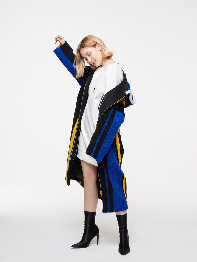Multicolor Hooded Teddy Plush Wool Coat - Urlazh New York