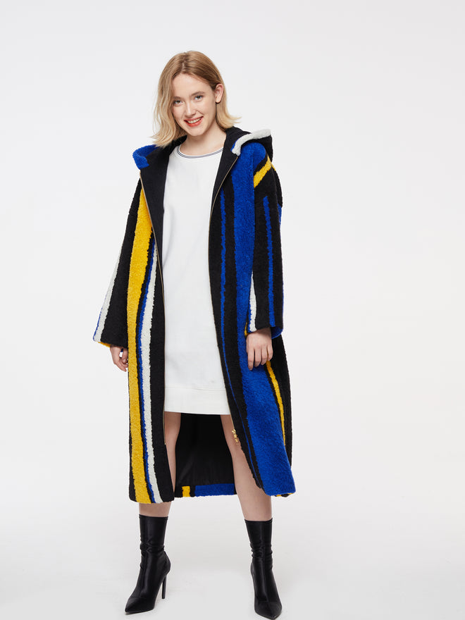 Multicolor Hooded Teddy Plush Wool Coat - Urlazh New York