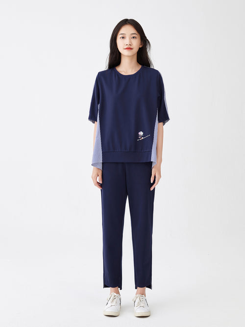 Navy Cropped Lounge Pants - Urlazh New York