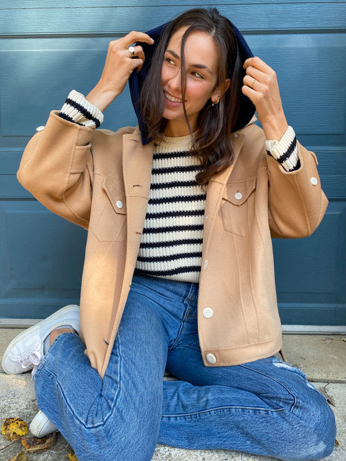 Camel Hooded Wool Jacket - Urlazh New York