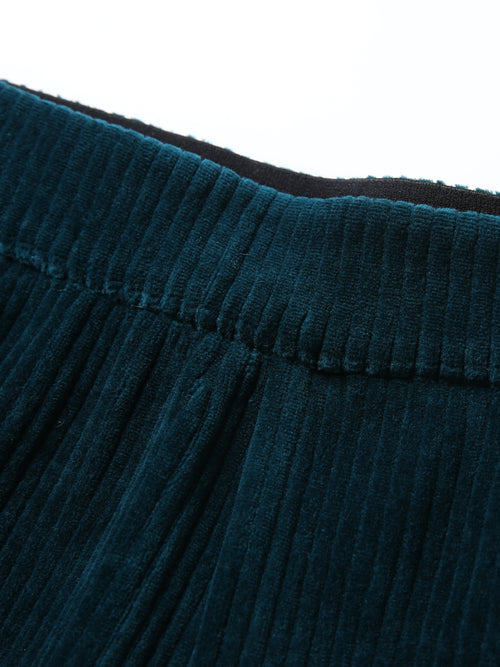 Dark Green Corduroy Straight Leg Pants - Urlazh New York