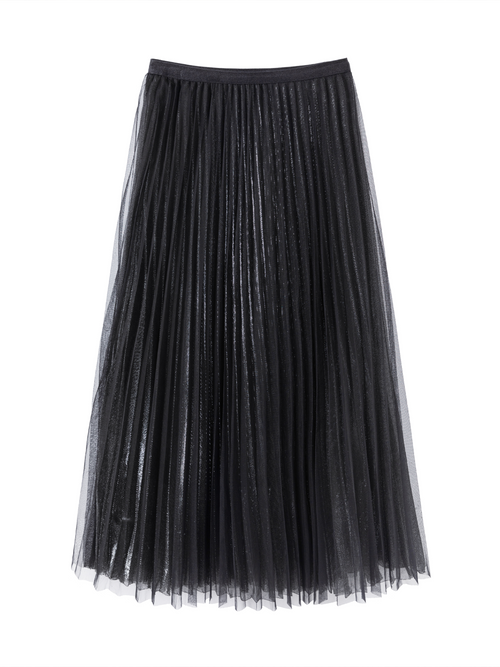 Black Tulle Pleated Midi Skirt - Urlazh New York