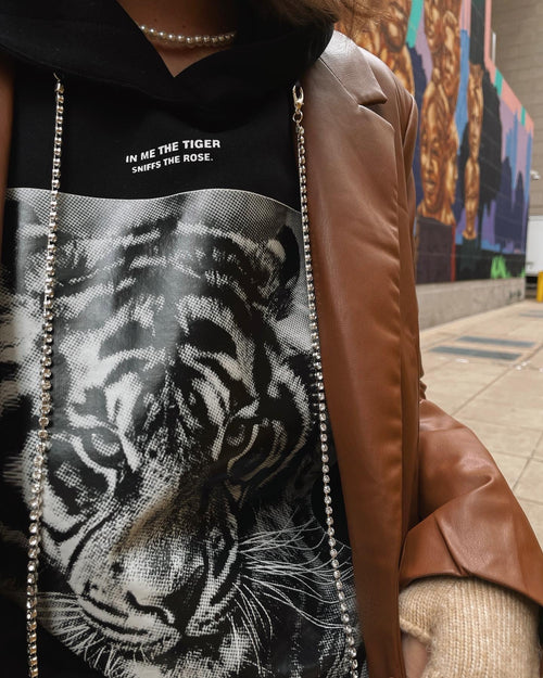 B&W Tiger Portrait Hoodie - Urlazh New York